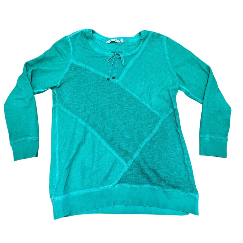 Soft Surroundings Green Waffle Knit Long Sleeve Top Casual Tunic Women's Medium